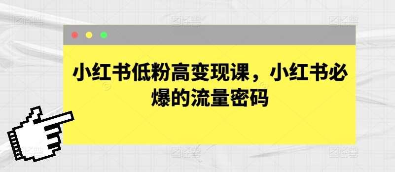 小红书低粉高变现课，小红书必爆的流量密码-靠谱项目库