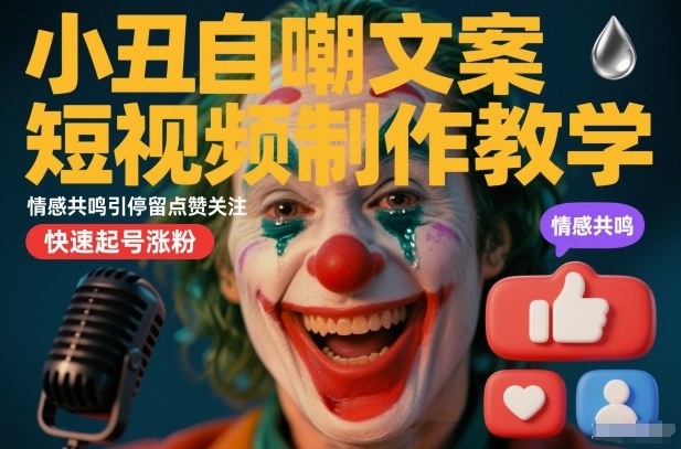 小丑自嘲文案短视频制作教学,情感共鸣引停留点赞关注,快速起号涨粉-靠谱项目库