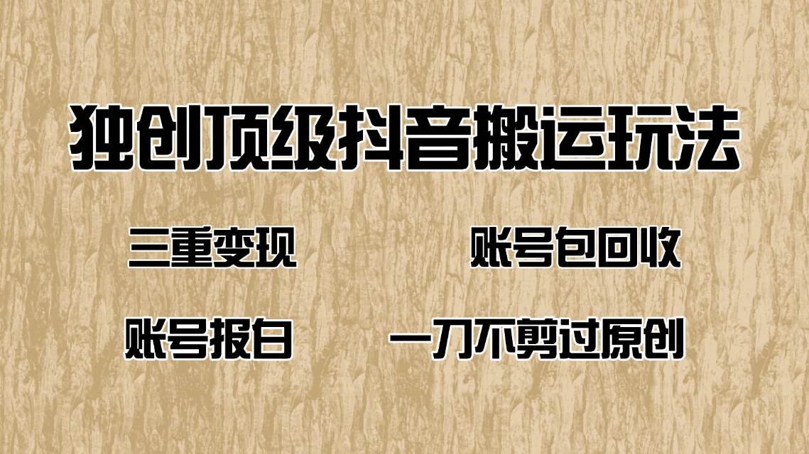 (14187期)抖音短剧纯搬运玩法,三重变现,账号包回收,账号报白一刀不剪过原创-靠谱项目库