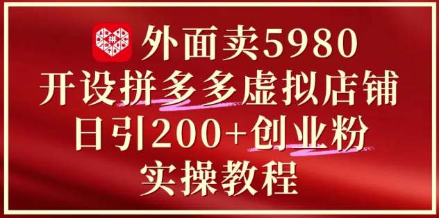 外面卖5980开设拼多多虚拟店铺：单日引流200+创业付费粉实战教程-靠谱项目库