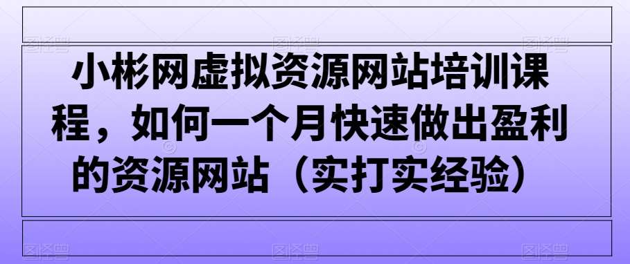 小彬网虚拟资源网站培训课程，如何一个月快速做出盈利的资源网站（实打实经验）-靠谱项目库