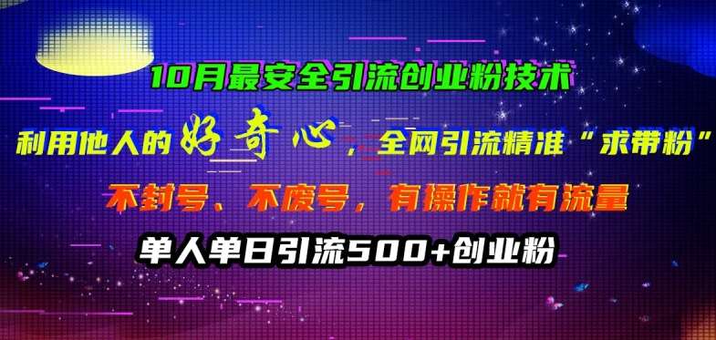 10月最安全引流创业粉技术，利用他人的好奇心全网引流精准“求带粉”不封号、不废号【揭秘】-靠谱项目库