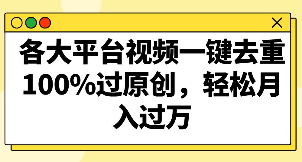 各大平台视频一键去重，100%过原创，轻松月入过万！-靠谱项目库