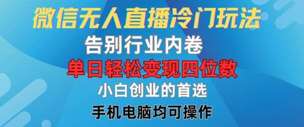 微信无人直播冷门玩法，告别行业内卷，单日轻松变现四位数，小白的创业首选【揭秘】-靠谱项目库