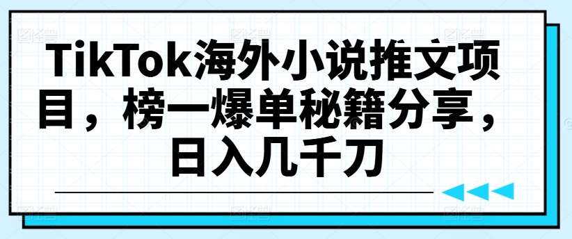 TikTok海外小说推文项目，榜一爆单秘籍分享，日入几千刀-靠谱项目库