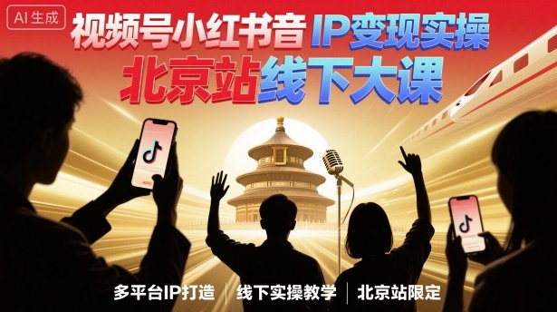 视频号小红书抖音IP变现实操北京站线下大课，40+行业短视频高变现姿势，100+IP高变现实操技术-靠谱项目库