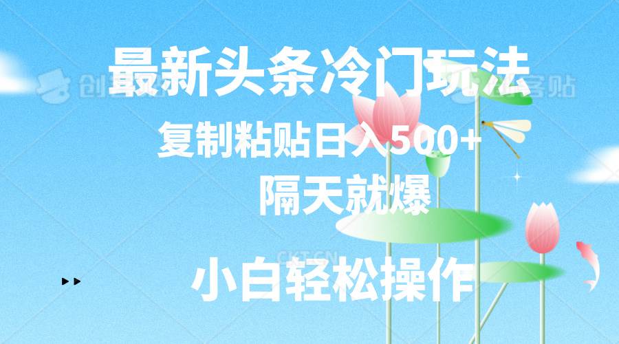 最新头条冷门玩法,隔天就爆,复制粘贴日入500+-靠谱项目库