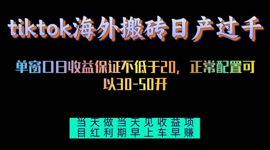 （13079期）tiktok海外搬砖项目单机日产过千当天做当天见收益-靠谱项目库