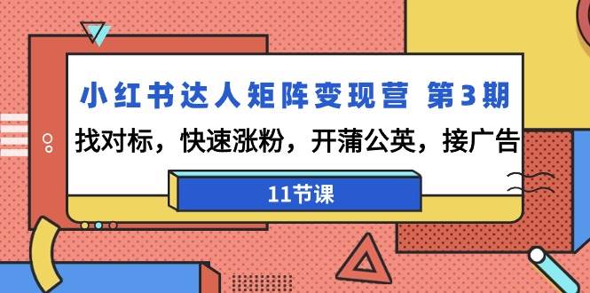 （9203期）小红书达人矩阵变现营 第3期，找对标，快速涨粉，开蒲公英，接广告-11节课-靠谱项目库