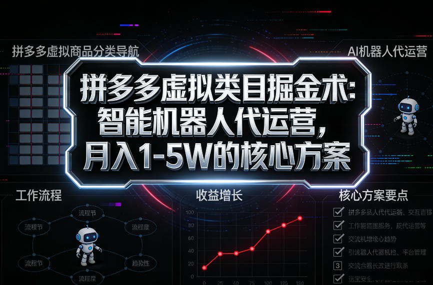 拼多多虚拟类目掘金术：智能机器人代运营，月入1-5W的核心方案【揭秘】-靠谱项目库