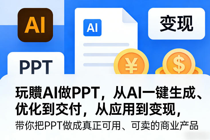 玩賺AI做PPT，从AI一键生成、优化到交付，从应用到变现，带你把PPT做成真正可用、可卖的商业产品-靠谱项目库