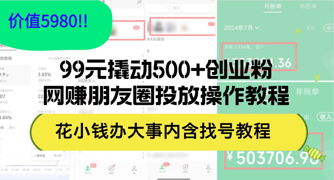 （12431期）99元撬动500+创业粉，网赚朋友圈投放操作教程价值5980！花小钱办大事内…-靠谱项目库