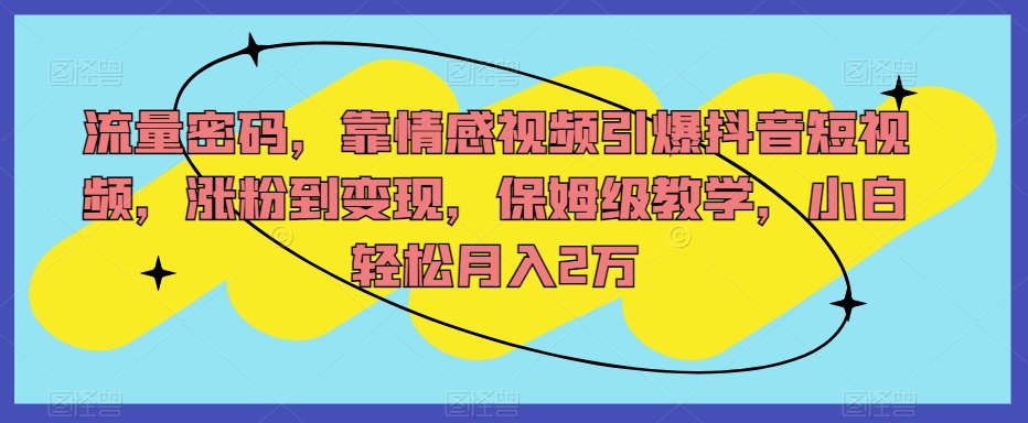 流量密码，靠情感视频引爆抖音短视频，涨粉到变现，保姆级教学，小白轻松月入2万【揭秘】-靠谱项目库