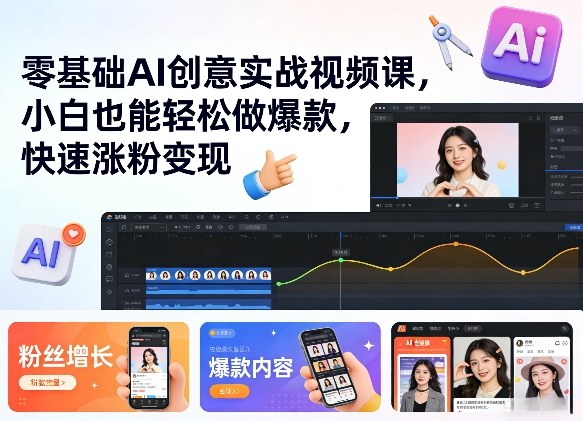 零基础AI创意实战视频课，小白也能轻松做爆款，快速涨粉变现-靠谱项目库