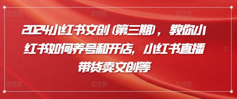 2024小红书文创(第三期)，教你小红书如何养号和开店，小红书直播带货卖文创等-靠谱项目库