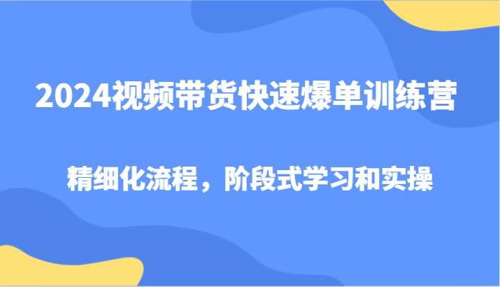 2024视频带货快速爆单训练营,精细化流程,阶段式学习和实操-靠谱项目库