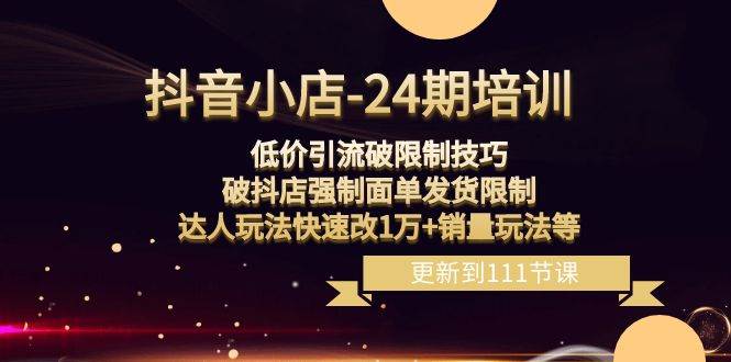 （8394期）抖音小店-24期：低价引流破限制技巧，破抖店强制面单发货限制，达人玩法...-靠谱项目库