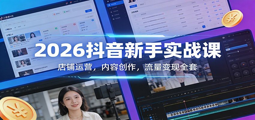 2026抖音新手实战课：店铺运营，内容创作，流量变现全套-靠谱项目库
