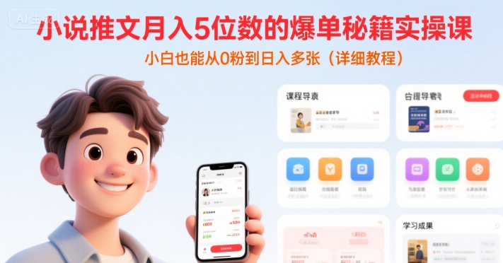 小说推文月入5位数的爆单秘籍实操课，，小白也能从0粉到日入多张(详细教程)-靠谱项目库
