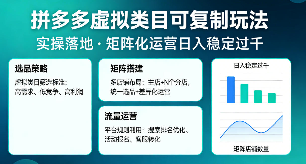 拼多多虚拟类目可复制玩法，实操落地，矩阵化日入稳定过千【揭秘】-靠谱项目库