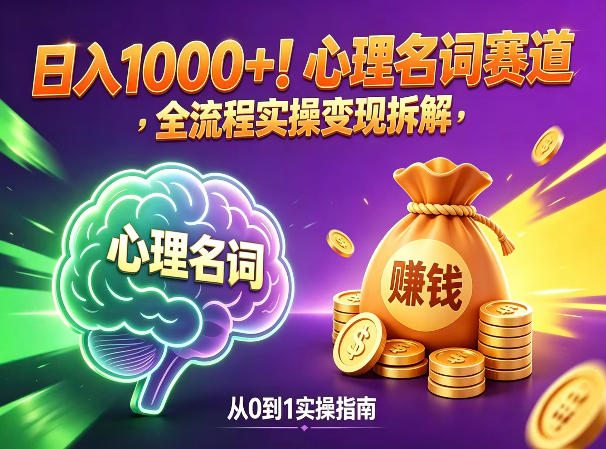 心理名词赛道，新手小白也能做，全流程项目拆解，单日变现1k+-靠谱项目库