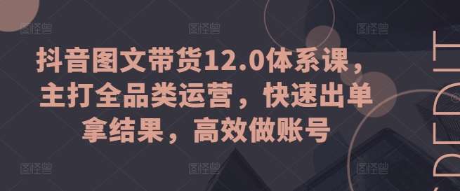 抖音图文带货12.0体系课，主打全品类运营，快速出单拿结果，高效做账号-靠谱项目库
