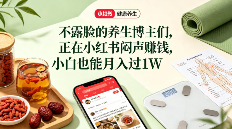 小红书健康养生科普图文赛道，不露脸的养生博主们，正在小红书闷声賺钱，小白也能月入过1W-靠谱项目库