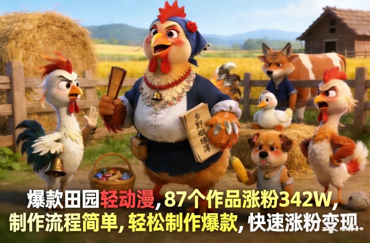 爆款田园轻动漫,87个作品涨粉342W,制作流程简单,轻松制作爆款,快速涨粉变现-靠谱项目库