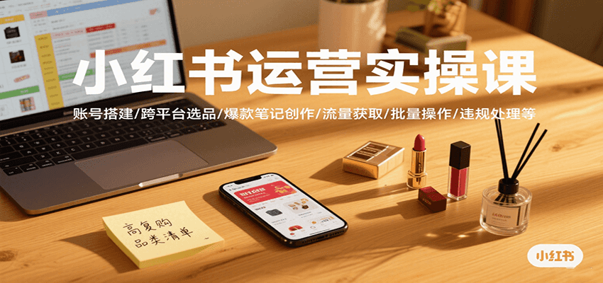 小红书运营实操课,账号搭建/跨平台选品/爆款笔记创作/流量获取/批量操作/违规处理等-靠谱项目库