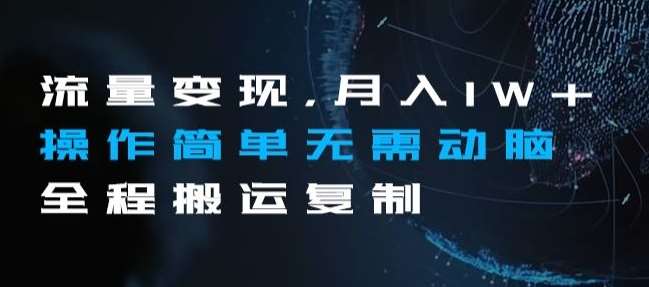 流量变现，月入1W+操作简单无需动脑全程搬运复制【揭秘】-靠谱项目库