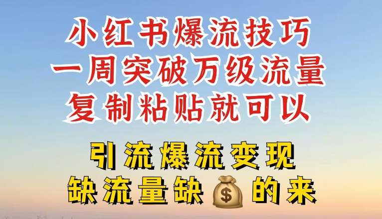 小红书爆流技巧，一周突破万级流量，复制粘贴就可以，引流爆流变现【揭秘】-靠谱项目库