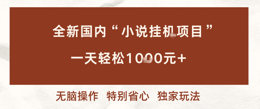 全新国内小说挂G项目，多窗口无脑跑，一天轻松1k+，特别省心【揭秘】-靠谱项目库