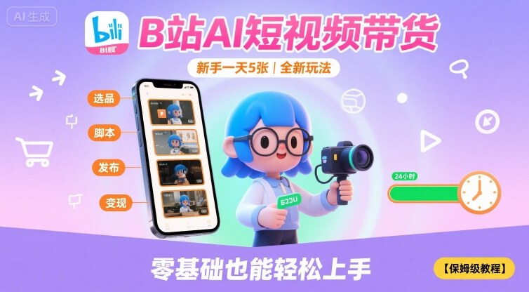 B站AI短视频带货，新手一天5张，全新玩法【保姆级教程】-靠谱项目库