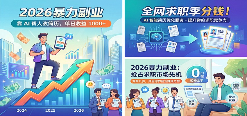 2026暴力副业:靠AI帮人改简历,单日收益1000+,全网求职季分钱-靠谱项目库