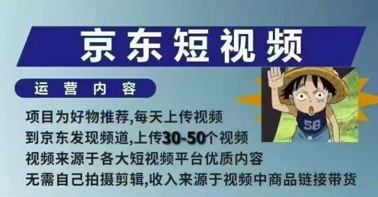 京东短视频带货课，无需自己拍摄剪辑，保姆式教学，两天快速上手-靠谱项目库