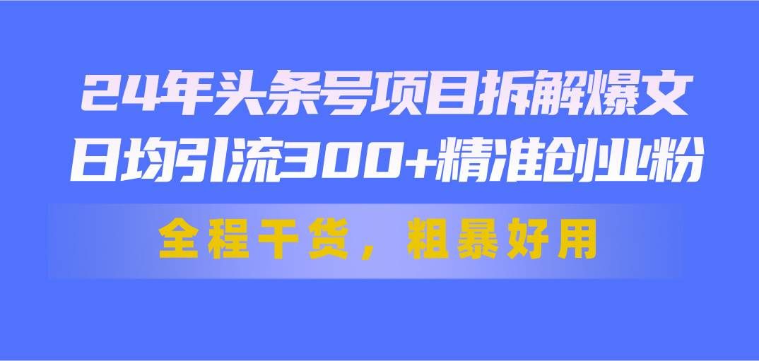 （11397期）24年头条号项目拆解爆文，日均引流300+精准创业粉，全程干货，粗暴好用-靠谱项目库