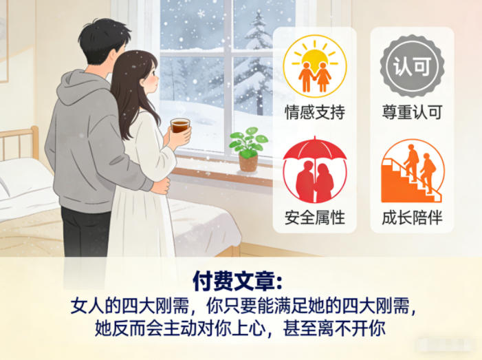 付费文章:女人的四大刚需,你只要能满足她的四大刚需,她反而会主动对你上心,甚至离不开你-靠谱项目库