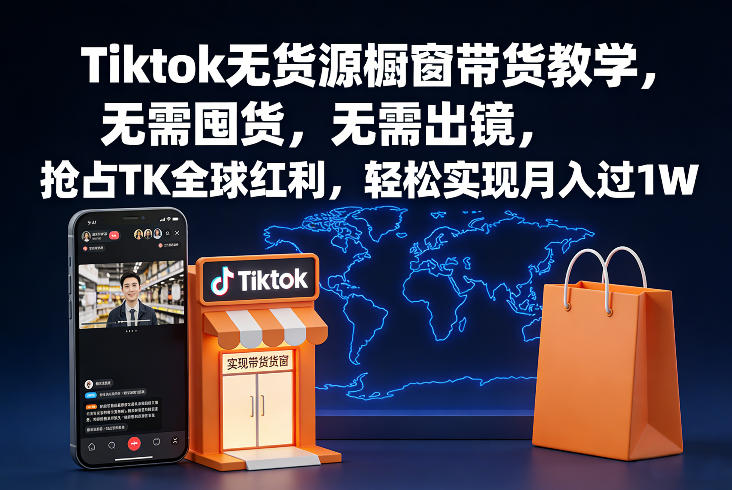 Tiktok无货源橱窗带货教学，无需囤货，无需出镜，抢占TK全球红利，轻松实现月入过1W-靠谱项目库