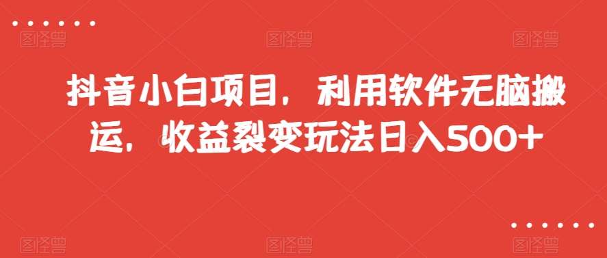 抖音小白项目，利用软件无脑搬运，收益裂变玩法日入500+【揭秘】-靠谱项目库