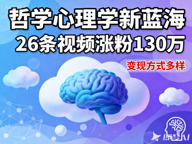 短视频新蓝海，哲学心理学赛道，26条视频涨粉130W，变现方式多样-靠谱项目库