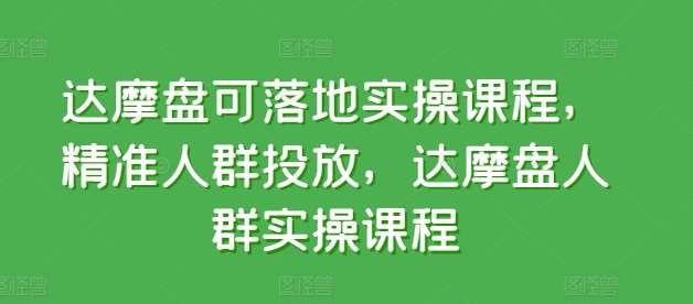 达摩盘可落地实操课程，精准人群投放，达摩盘人群实操课程-靠谱项目库