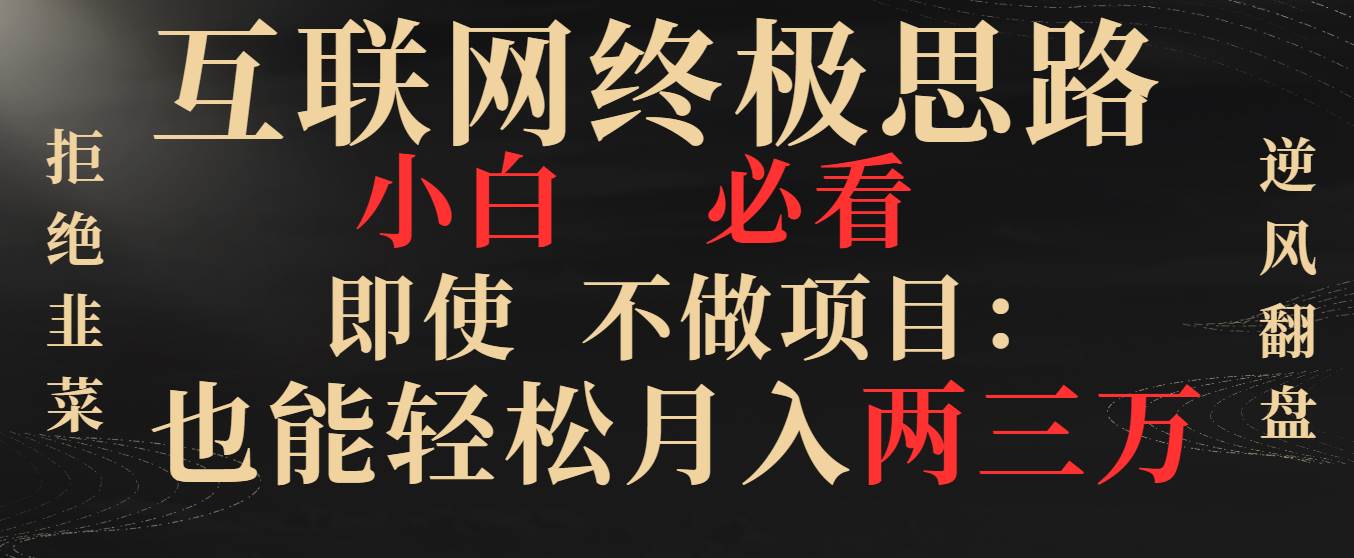 (8619期)互联网终极思路,小白必看,即使不做项目也能轻松月入两三万,拒绝韭菜…-靠谱项目库