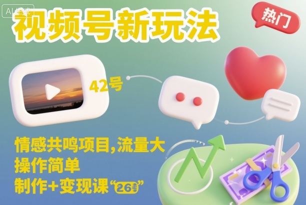 视频号新玩法,情感共鸣项目,流量大,操作简单,制作+变现课-靠谱项目库