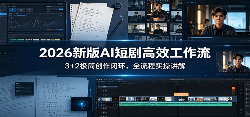 2026新版AI短剧高效工作流：3+2极简创作闭环，全流程实操讲解-靠谱项目库