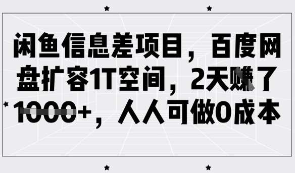 闲鱼信息差项目,百度网盘扩容1T空间,2天收益1k+,人人可做0成本-靠谱项目库