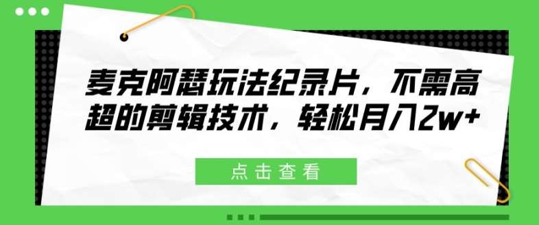 麦克阿瑟玩法纪录片，不需高超的剪辑技术，轻松月入2w+【揭秘】-靠谱项目库
