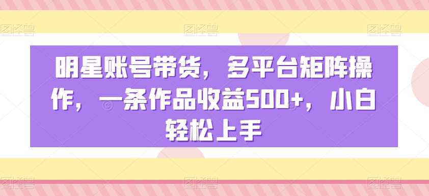 明星账号带货，多平台矩阵操作，一条作品收益500+，小白轻松上手【揭秘】-靠谱项目库