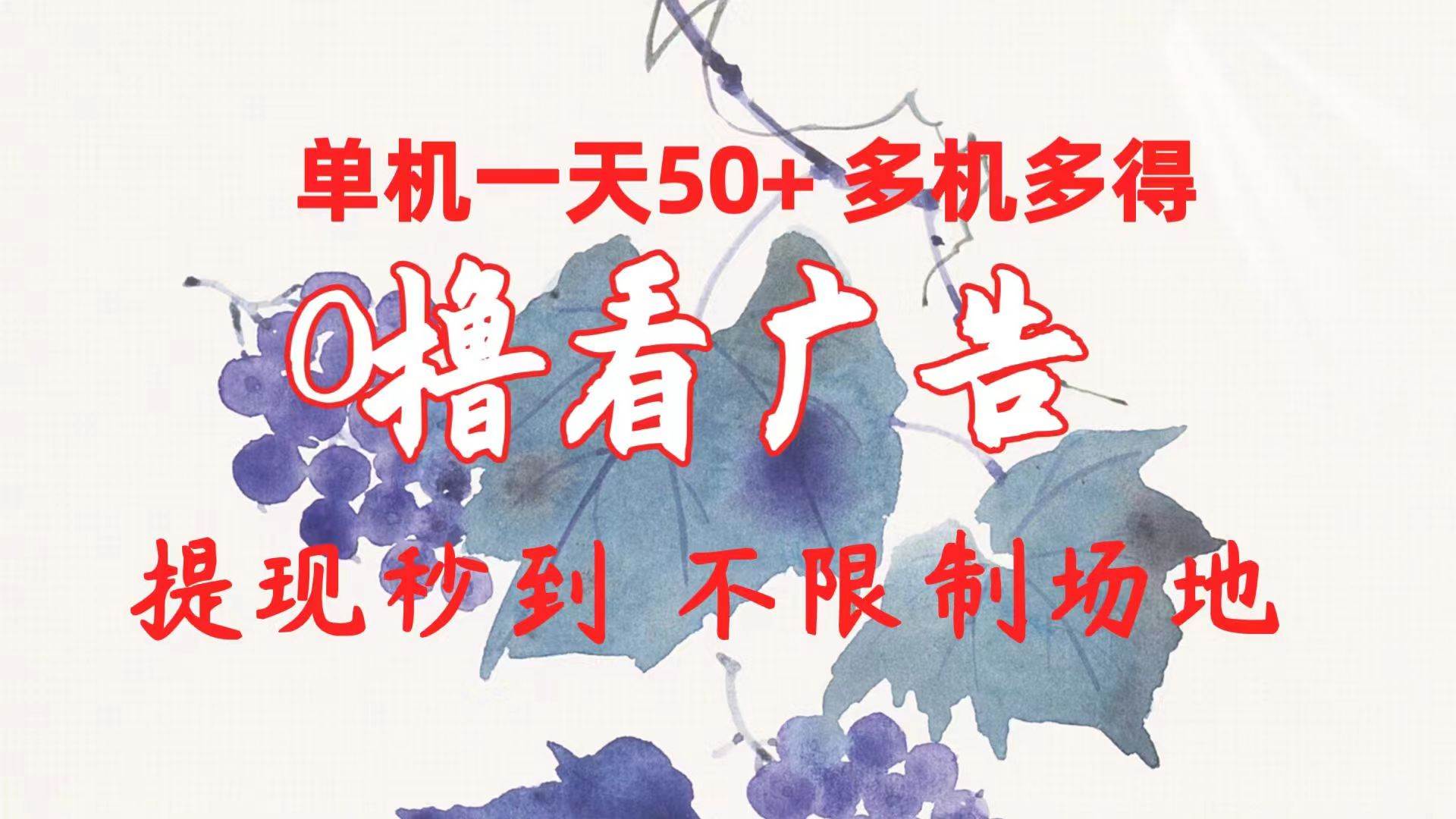 0撸看广告 单机一天50+多机多得 提现秒到 不限制场地操作-靠谱项目库