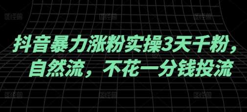 抖音暴力涨粉实操3天千粉，自然流，不花一分钱投流，实操经验分享-靠谱项目库