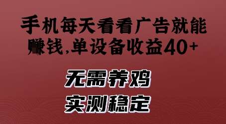 手机每天看看广告就能挣钱,单设备收益40+,无需养鸡,实测稳定【揭秘】-靠谱项目库